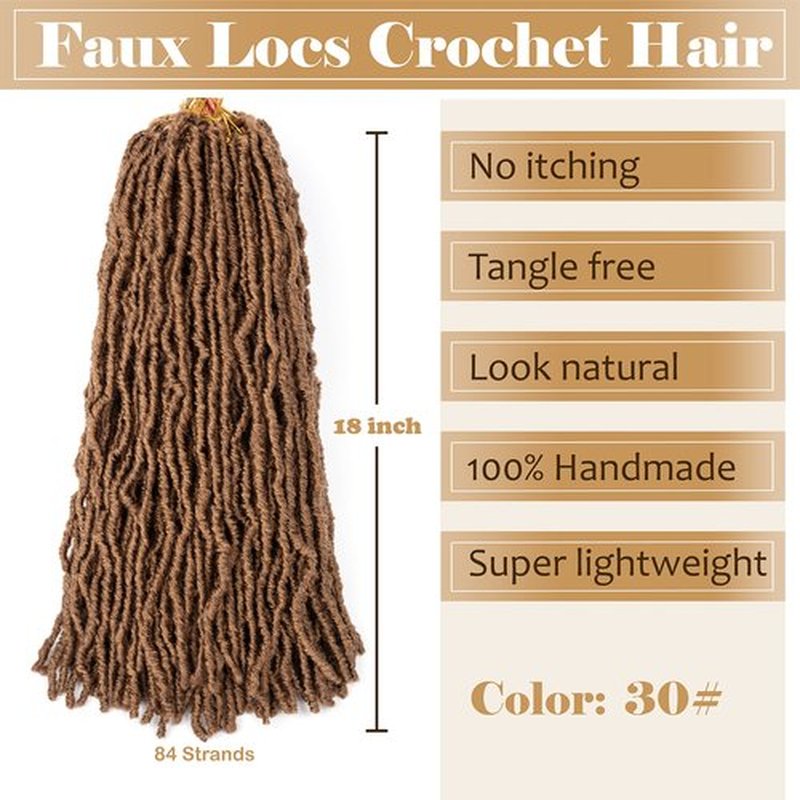 Faux Locs Crochet Hair Soft Locs 18 inch 7 Packs Color 30 Short Pre Looped Crochet Locs Goddess Locs Crochet Hair For Black Women Braiding Hair Extensions (18 Inch (Pack of 7), 30#)