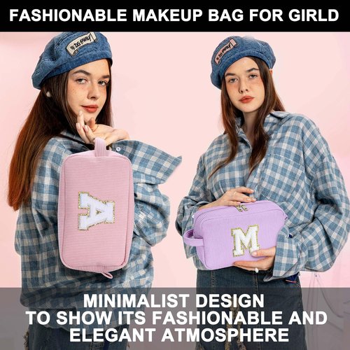 YOOLIFE Cute Makeup Bags for Women - Girls Makeup Bag Travel Makeup Bag Makeup Brush Pouch Cosmetic Bag Travel Must Haves Best Friend Birthday Gifts Mom Teacher Girlfriend Gifts for Women Letter E
