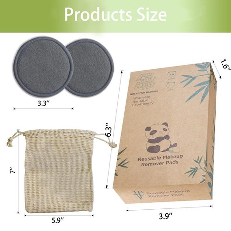 Sopurrrdy 20 Pcs Reusable Makeup Remover Pads Gray Bamboo Reusable Cotton Rounds with Laundry Bag - Reusable Makeup Remover Pads