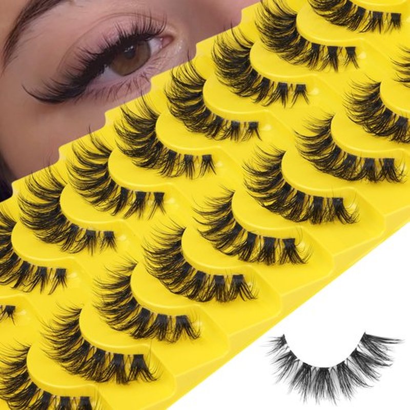 Cat Eye Lashes Natural Look False Eyelashes Fluffy Wispy Fake Eyelashes C Curl Strip 3D Lashes Cat Eye Fox Eyelash Mink Lashes with Clear Band 9 Pairs ALICROWN