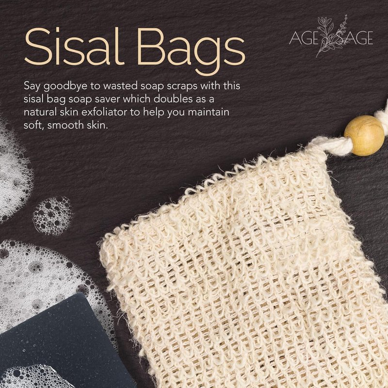Natural Soap Bar Set - Vegan Artisan Body Soap with Essential Oils | 4 Plain Bars in Sisal Pouch
