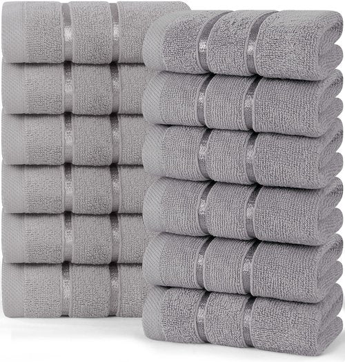 Utopia Towels - 12 Pack Viscose Luxury Wash Cloths Set, 12 x 12 Inches, Cool Grey