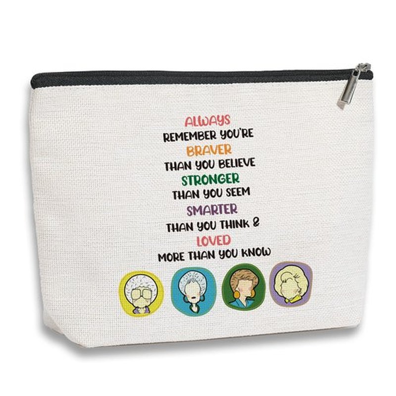kdxpbpz Golden Inspired Gifts for Women, Golden TV Show Fans Gift, Golden Inspired Makeup Bag, Travel Toiletry Makeup Organizer Zipper Pouch - You Are Braver Stronger Smarter Than You Think