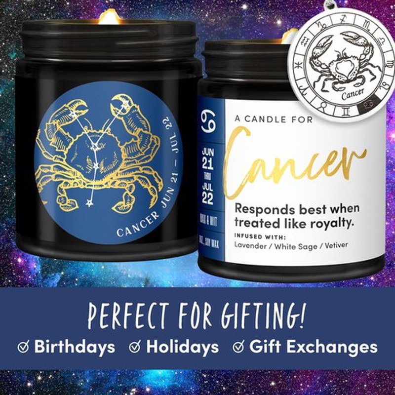 WAX & WIT Cancer Zodiac Gifts for Women, Astrology Gifts for Women, Zodiac Candles, Cancer Candle, June Birthday Gifts for Women, July Birthday Gifts for Women, Astrology Candle, Birthday Candle - 9oz