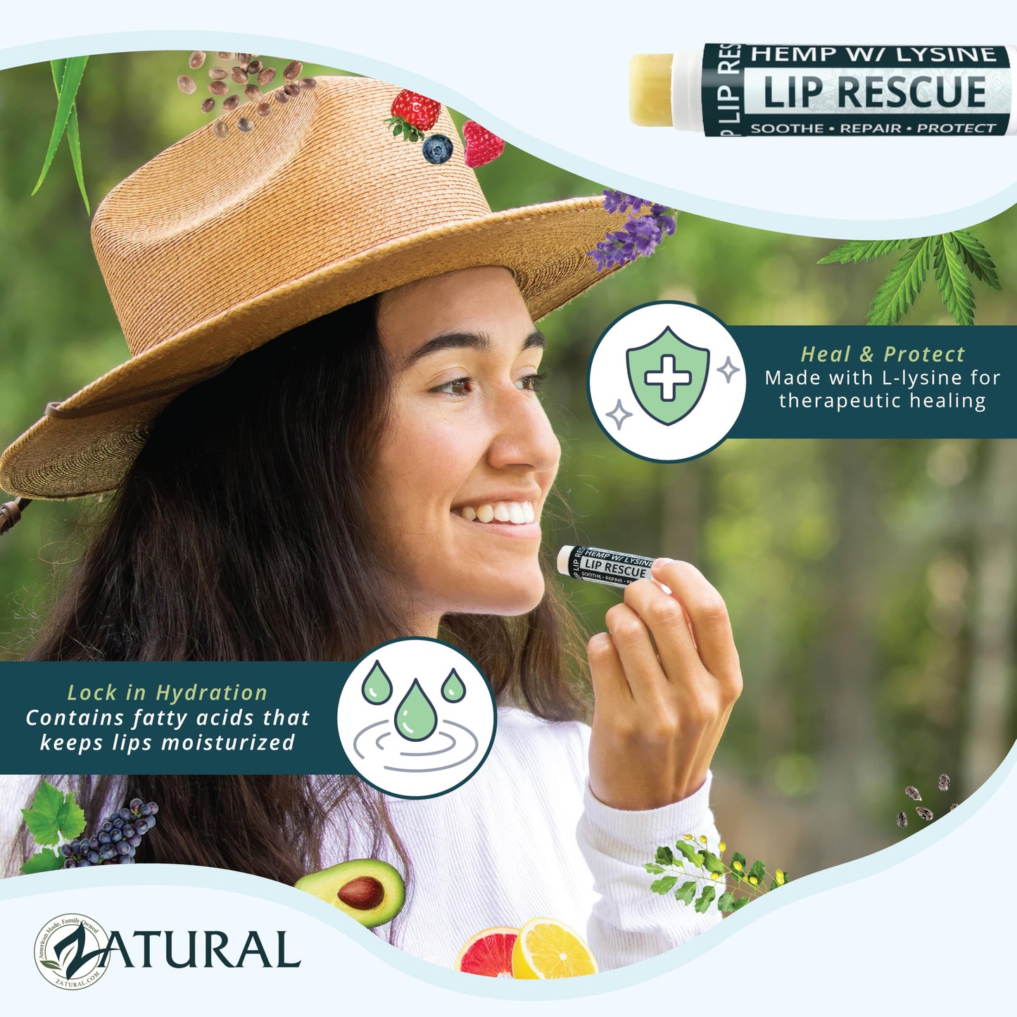 Hemp Lip Balm with L-Lysine & Seed Oil | Intense Lip Conditioner for Softness & Moisture Retention | Natural Botanical Lip Care (3 Tubes)