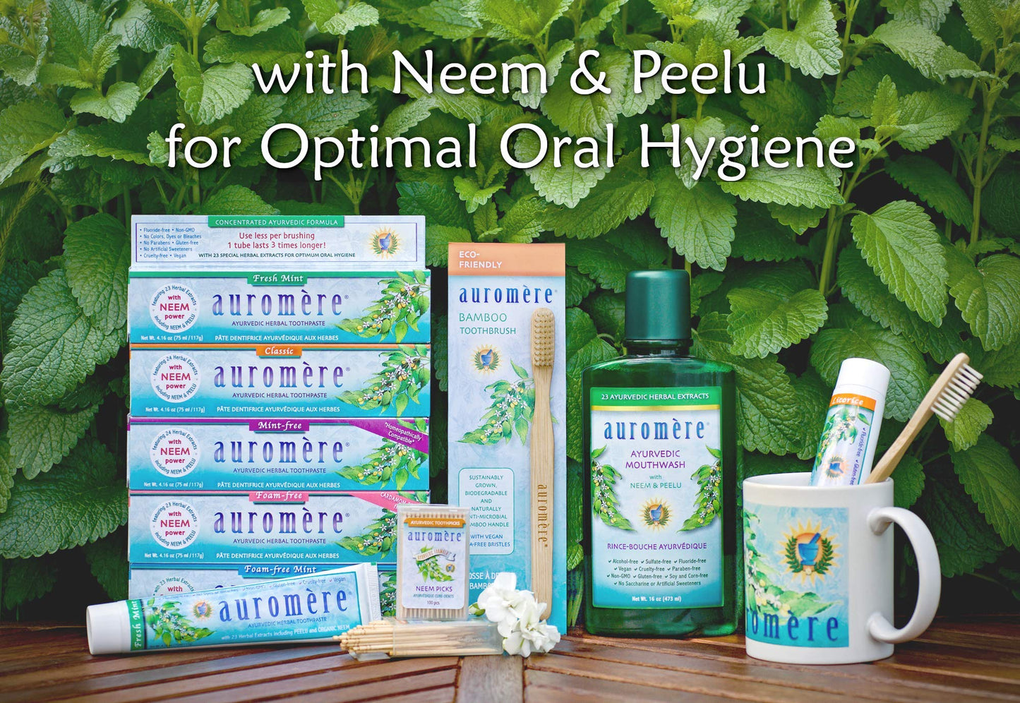 Auromere Ayurvedic Natural Mouthwash for Adults & Kids - Alcohol Free Mouthwash for Bad Breath, Fluoride Free, Neem Oral Rinse, Support for Teeth, Gums & Fresh Breath, Vegan, Non-GMO- 16 Fl Oz, 2 Pack