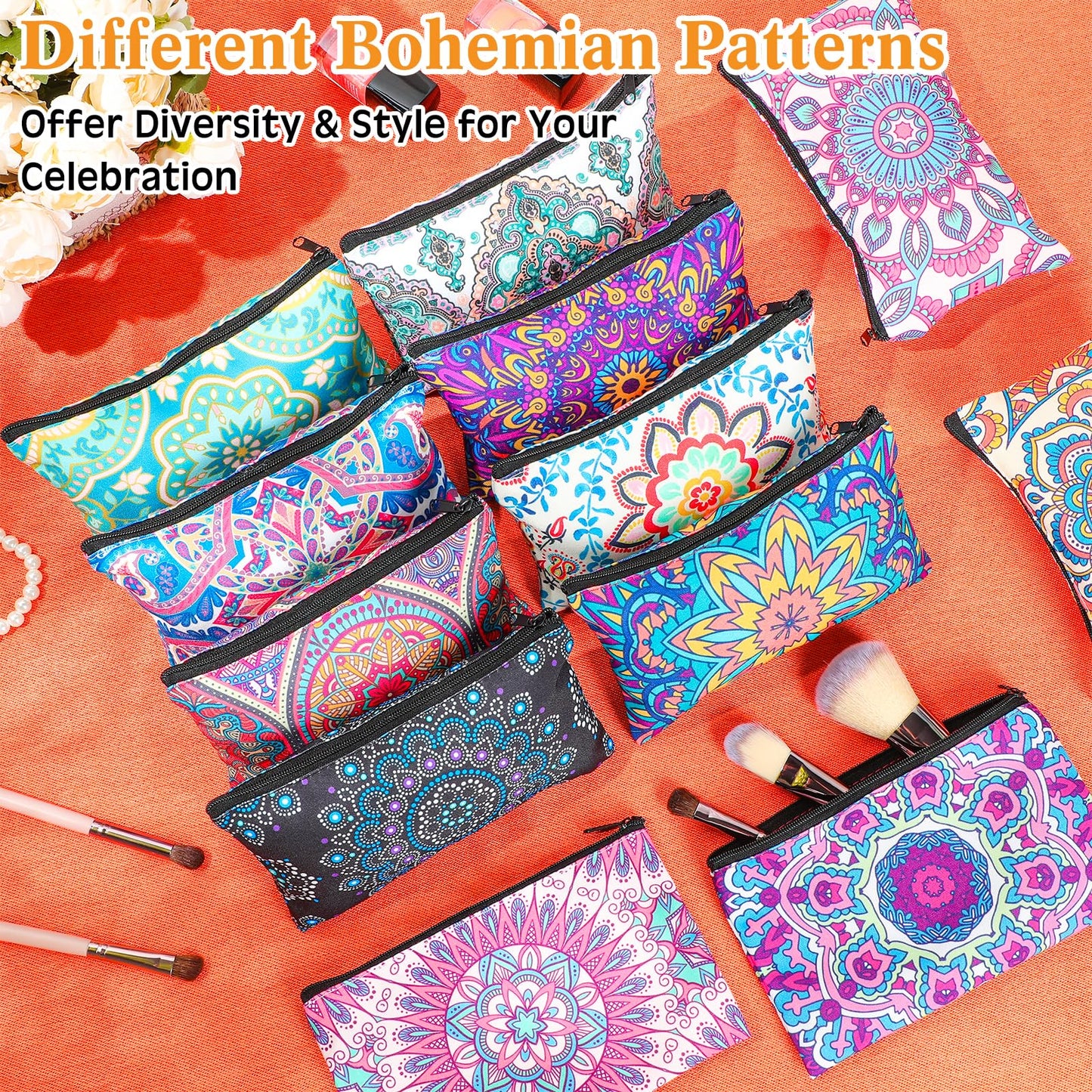 SilTriangle 24 Pieces Makeup Bags Bulk Canvas Cosmetic Bags Purse Organizer Zipper Cosmetic Pouch Portable Travel Toiletry Pouch for Women Men Gifts, 7 x 4 Inch (Mandala)