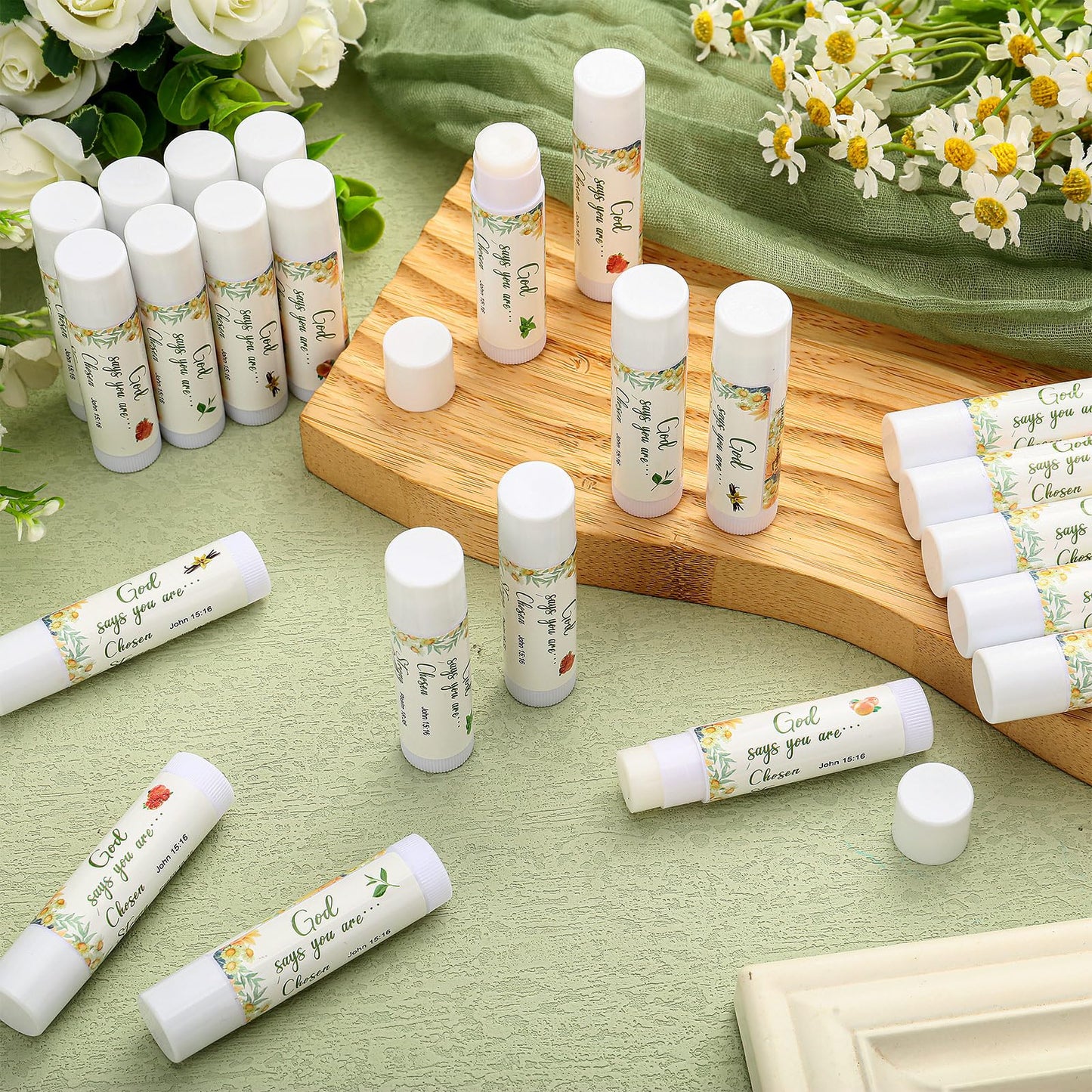 50 Pcs Christian Lip Balm Bulk Religious Bible Verses Lip Balm Scripture Christian Gifts for Women Faith Church Party Favor Inspirational Gift for Sunday School Summer Employee Coworker (Fresh)