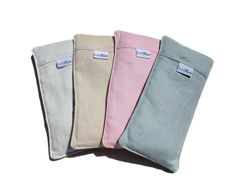 Sacksy Thyme Organic Linen Eye Pillow - Lavender & Flaxseed for Relaxation, Yoga, Stress Relief - Microwavable Heating Pad & Cool Compress - Made in USA - Gifts for Meditation - (Unscented)
