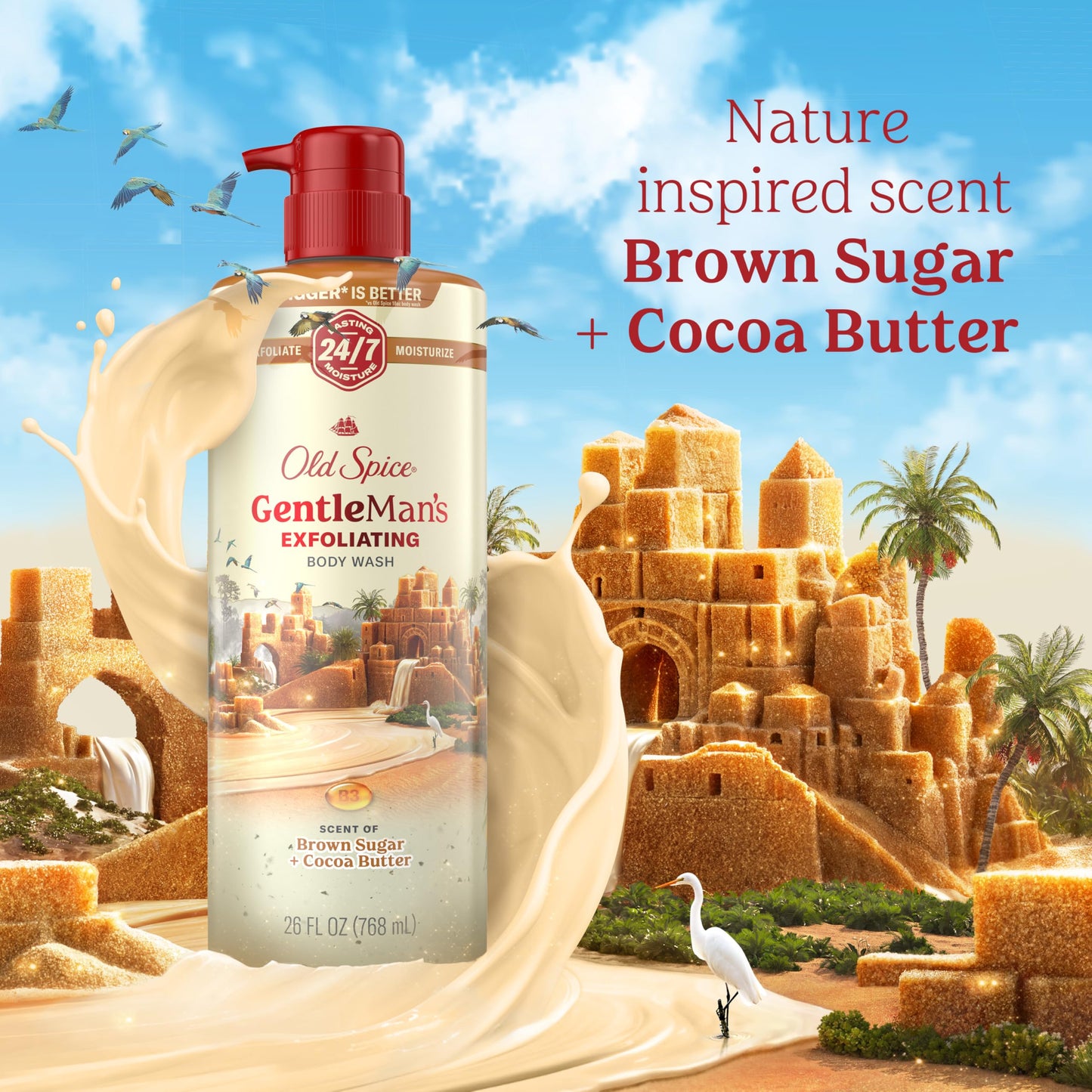 Old Spice GentleMan's Exfoliating & Moisturizing Body Wash for Men, 24/7 Shower Fresh with Long Lasting Scent, Renewing Vitamin B3 Blend, Brown Sugar + Cocoa Butter Scent, 26 oz