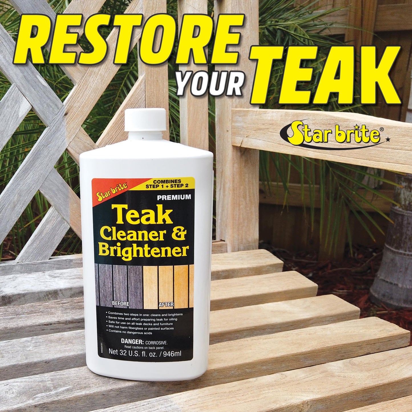 Star Brite Teak Cleaner & Brightener, Restore Weathered Wood, 32oz (094932)