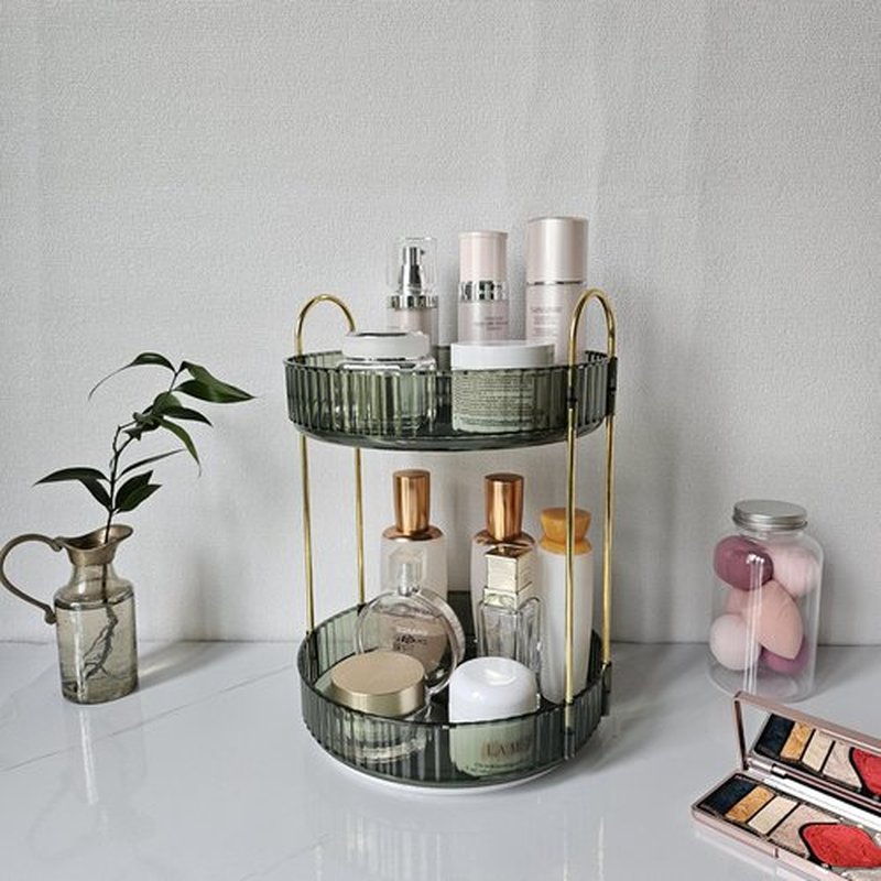Tidyladyo 360° Rotating Makeup-Organizer,2 Tier Spinning Holder,Skincare Cosmetic Perfume Storage for Bathroom,Dresser,Vanity,Countertop