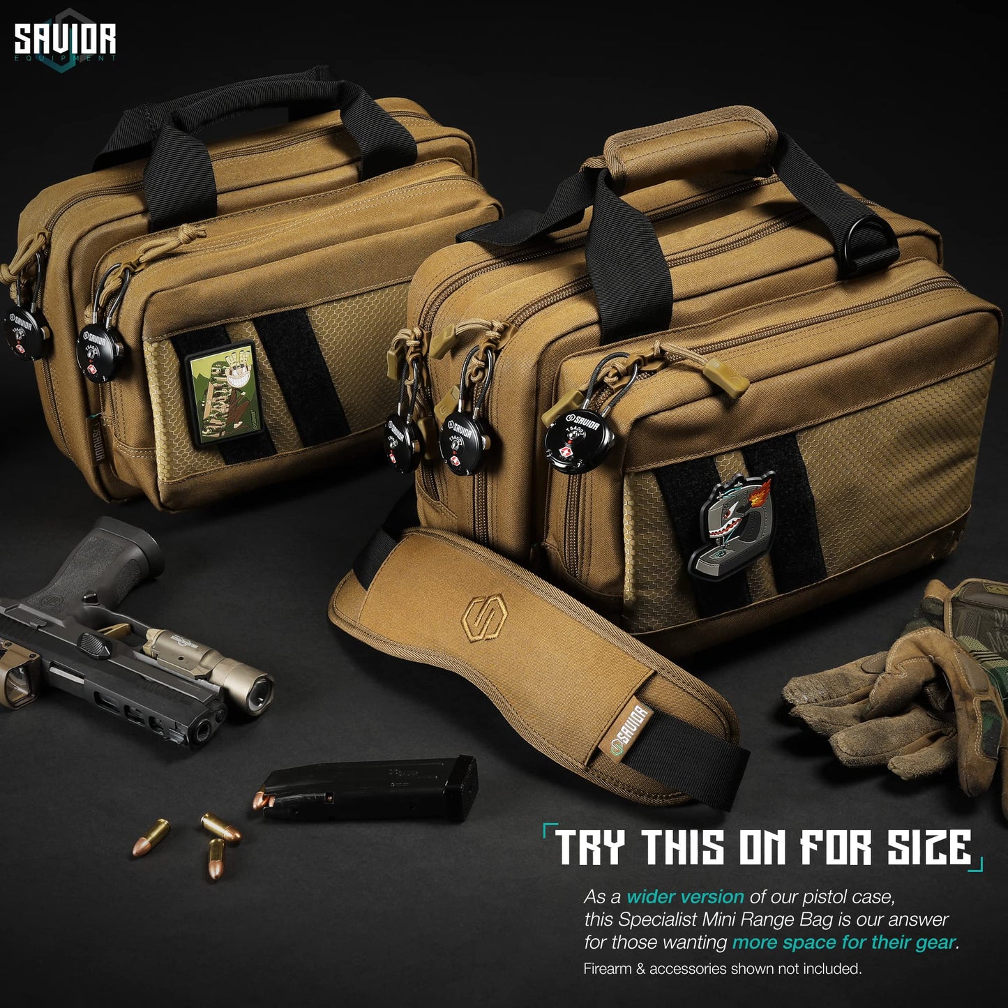 Savior Equipment Specialist Series Mini Range Bag Tactical Dual Pistol Handgun Revolver Bag Gun Carrying Case, X-Large Compartments w/Lockable Zippers, Deluxe Padded Shoulder Strap Included