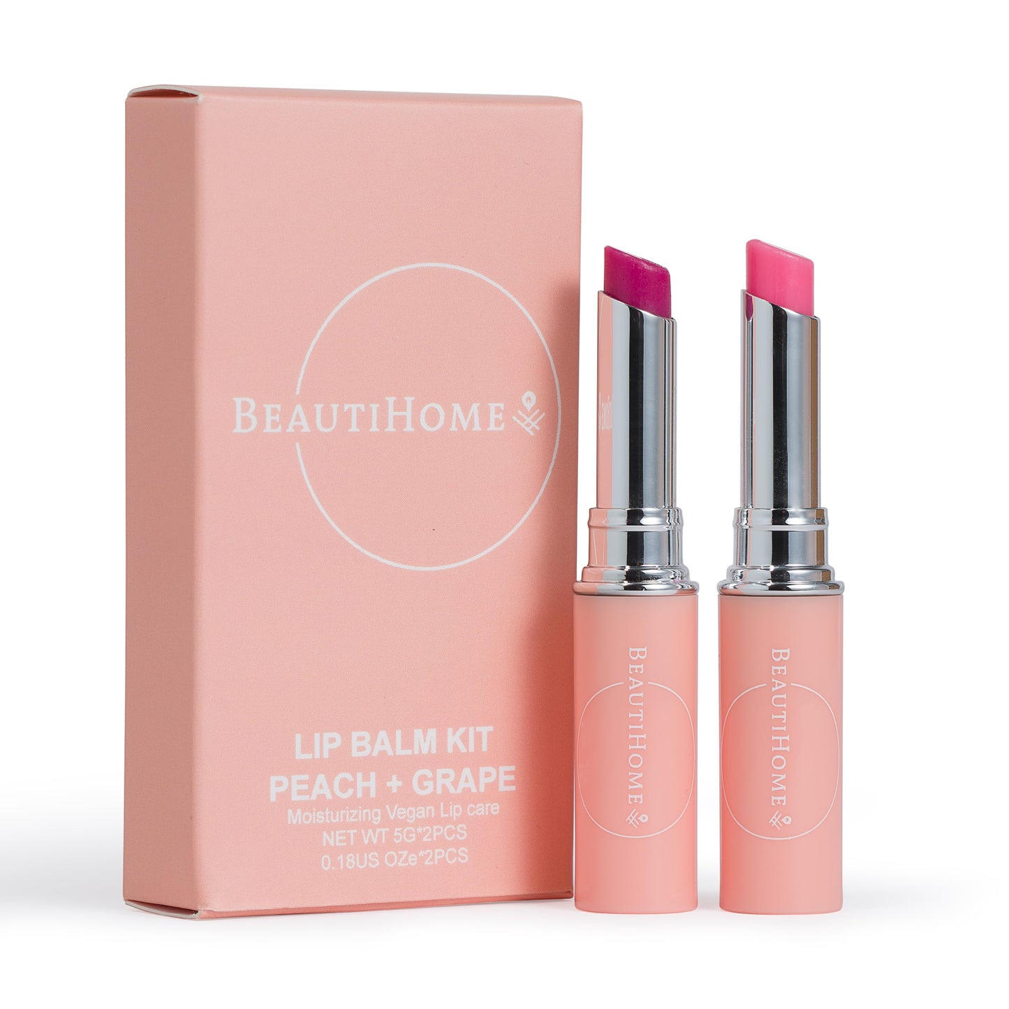 BeautiHome Tinted Lip Balm set of 2- Slightly Pigmented Vegan Lip Tint Balm for Women, Moisturizing & Nourishing Formula with Vitamin E
