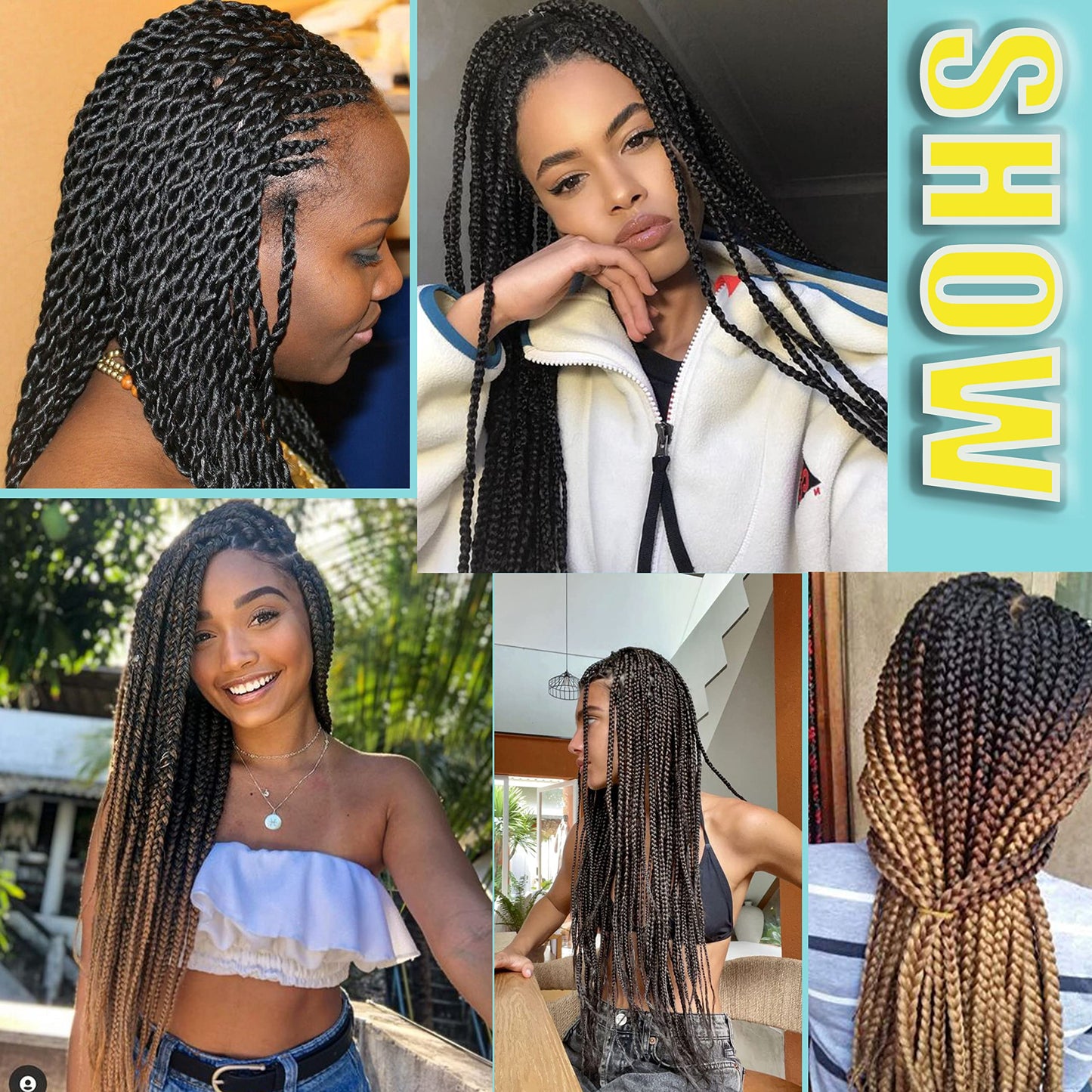 Ombre Braiding Hair,24 Inch Ombre Natural Black To Brown 6 Packs Hair Extensions Professional Synthetic Braid Hair Crochet Braids, Soft Yaki Texture, Hot Water Setting (24Inch,T1B/30#).