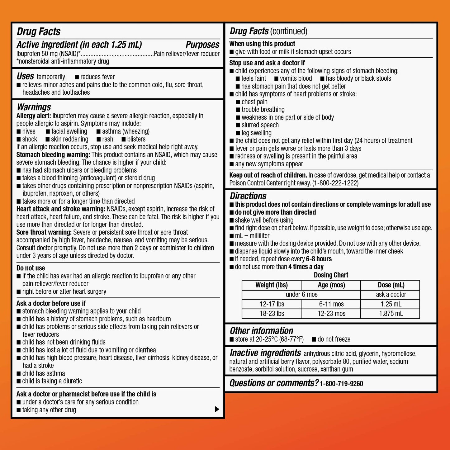 Amazon Basic Care Infants' Ibuprofen Oral Suspension, Pain Reliever and Fever Reducer, 50 mg/1.25 mL, Berry Flavor Concentrated Drops, Dye-Free, 1 fl oz (Pack of 1)