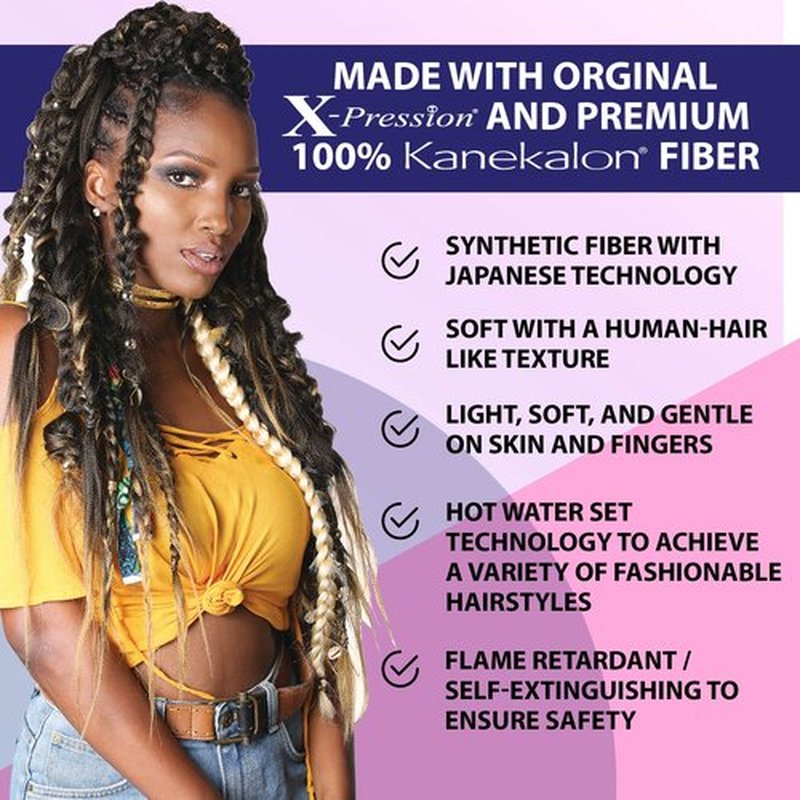 Pre-Stretched Braiding– 48 Inch Long Unfolded – 6 Bundles Total – Xpression 100% Kanekalon– TZ Braid Hair Extensions – Pre-Cut and Pre-Combed Synthetic Hair (1B)