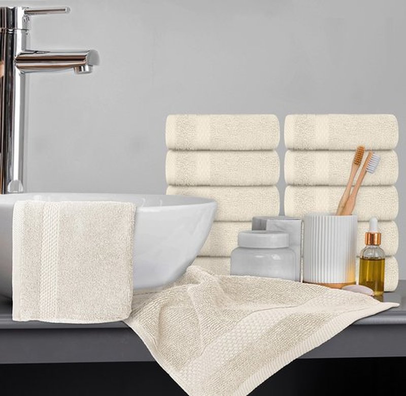 White Classic Luxury Washcloths for Bathroom-Hotel-Spa-Kitchen-Set - Circlet Egyptian Cotton - Highly Absorbent Hotel Quality Face Towels - Bulk Set of 12-13x13 Inch (Ivory)