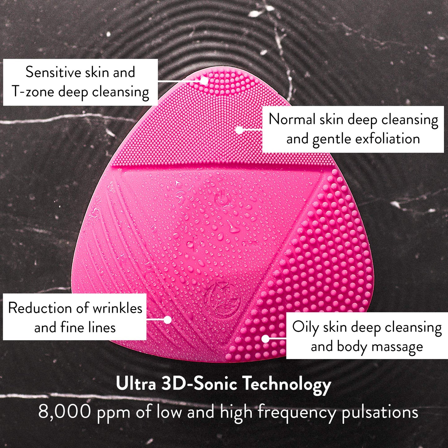 Silicone Sonic Facial Cleansing Brush - Best Beauty Massager for Normal, Sensitive, Combination Skin - Deep Cleaning Exfoliating Face Scrubber, Waterproof & Rechargeable Cleanser Tool, Pink