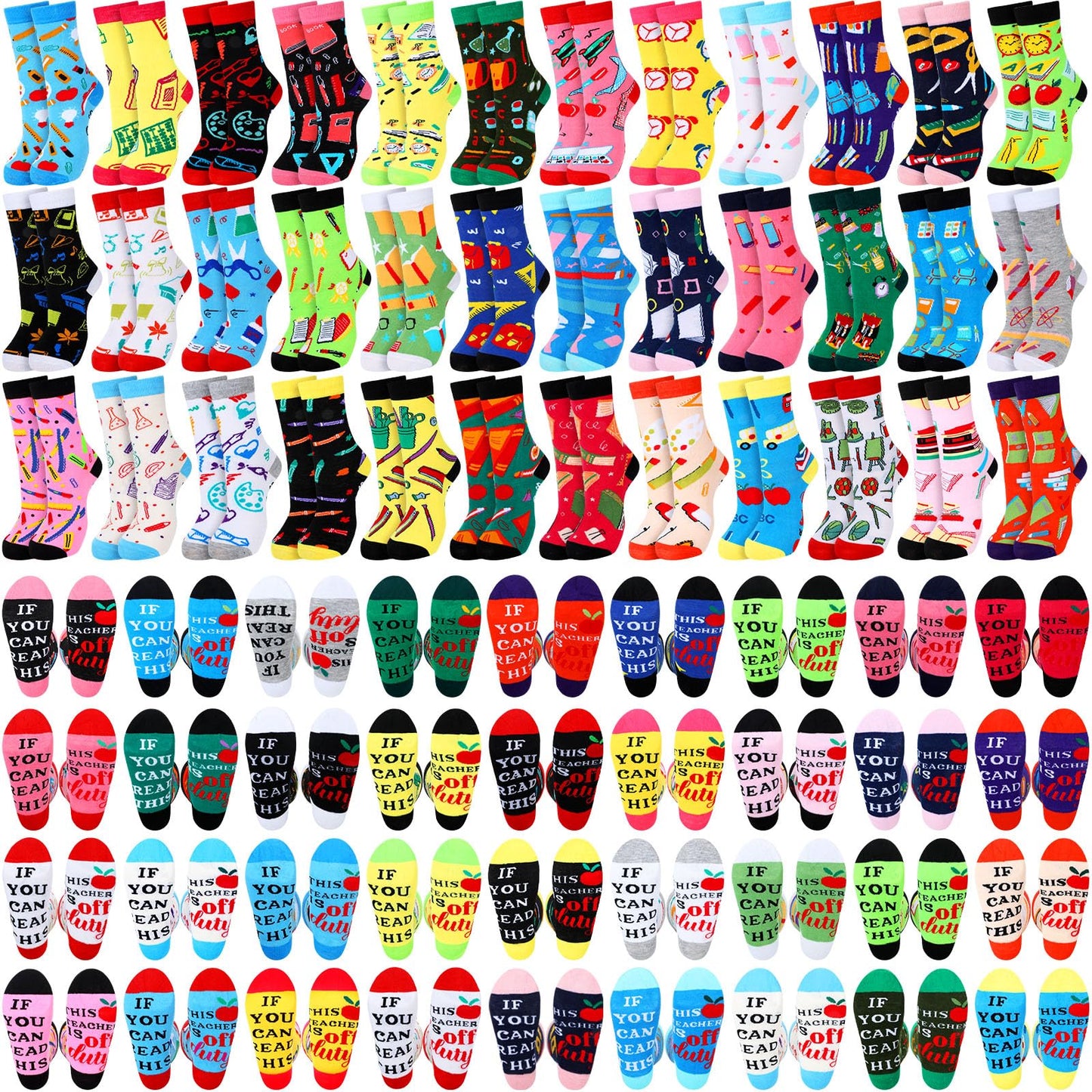 Jeyiour 36 Pcs Funny Teacher Crew Socks Cotton Novelty Knit Socks Appreciation Gift for Teachers' Day Graduation Birthday(Cute)