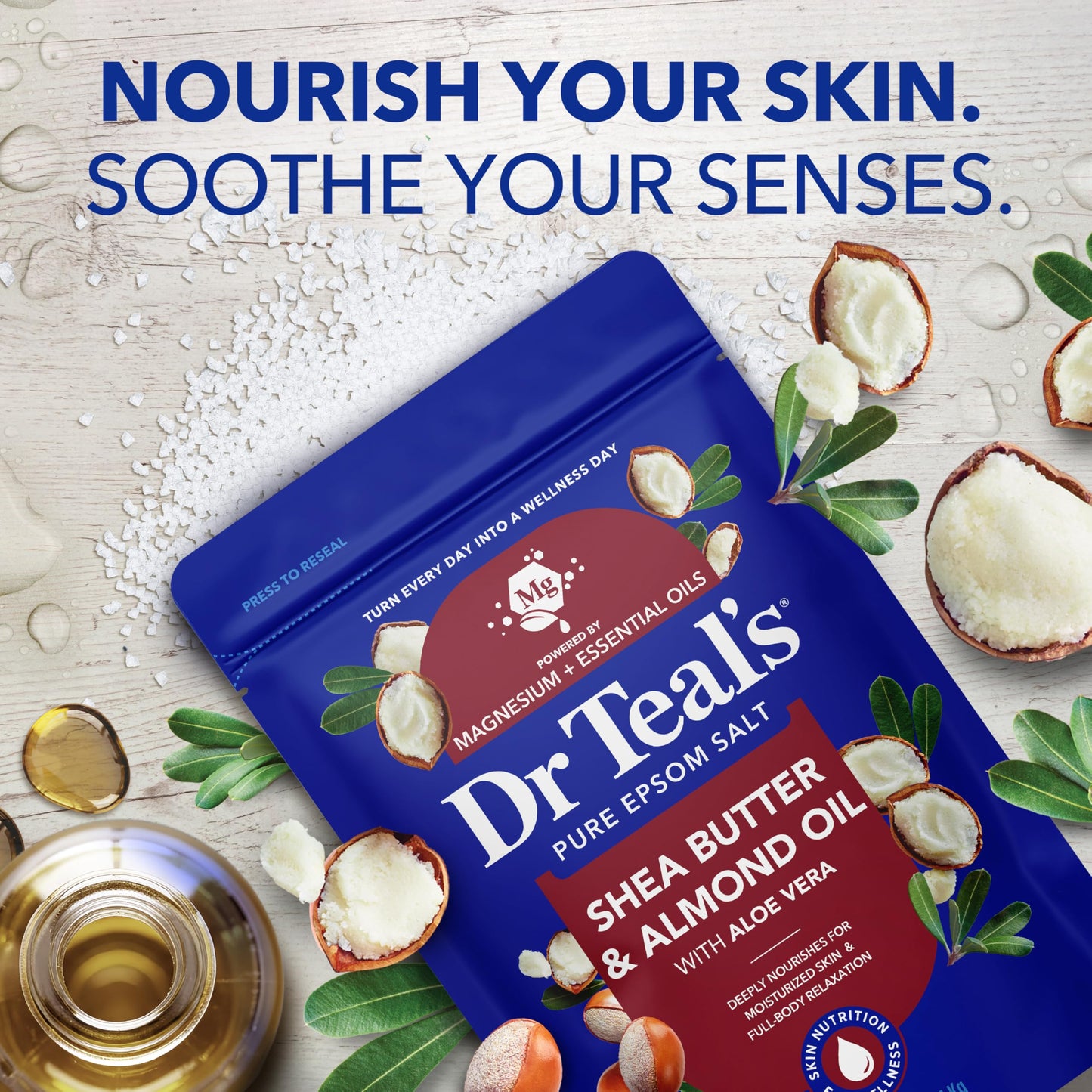 Dr Teal's Epsom Salt Magnesium Soak, Shea Butter & Almond, 3 lbs (Pack of 4)