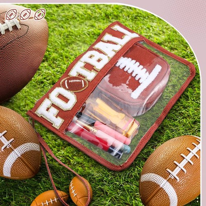 Hillban 2 Pcs Football Accessories Football Organizer Gift Bags for Women Mom Chenille Letter Makeup Bags Football Pouch Rugby Treat Snacks Bags for Football Party Supplies Sport Event Favor