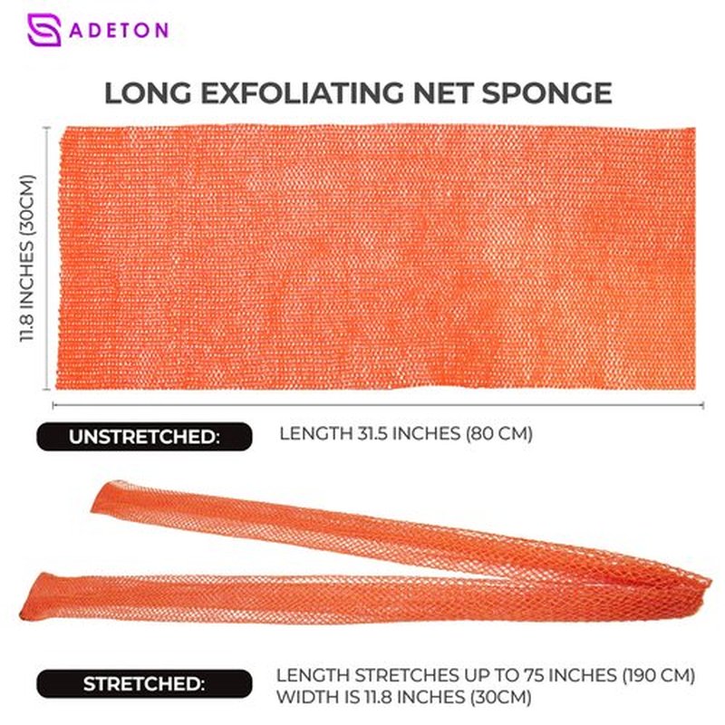 Adeton African Net Sponge, Exfoliating Body Scrubber, Body Exfoliator, Long Net Sponge, 17 Colors, Sapo, Shower Bath Accessories, Back Foot Scalp Scrub, Flat Dead Skin Remover Body Wash (Peach)