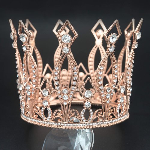 Crown Cake Topper, Vofler Rose Gold Tall Tiara Glinda The Good Witch Costume Women Wizard Crystal Decoration for Queen Lady Bride Princess Birthday Wedding Pageant Prom Homecoming Halloween Party