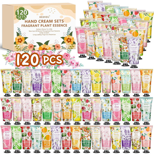 BESNEL Hand Cream Gift Set - 120 Pack Mini Lotion for Dry Cracked Hands | Perfect for Teachers, Graduations & Birthdays