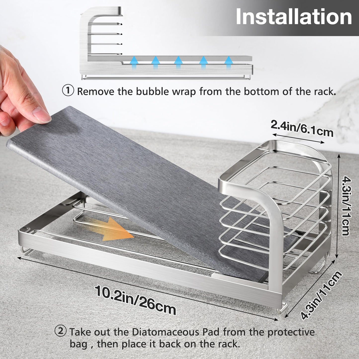 AIDILI Wipe-Free Sink Organizer with Drying Stone, Instant Dry Sink Caddy Organizers, Kitchen Sponge Soap Holder Dispenser, Countertop Fast Drying Counter Tray Rack