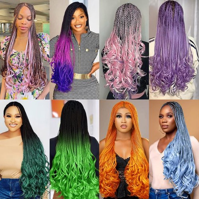 COOKOO 22 Inch French Curl Braiding Hair 9 Packs Pre Stretched Spanish Curly Braiding Hair Ombre 3 Tones Bouncy Curly Braiding Hair with Curly Ends Loose Wavy Crochet Hair (black/purple/dark blue)