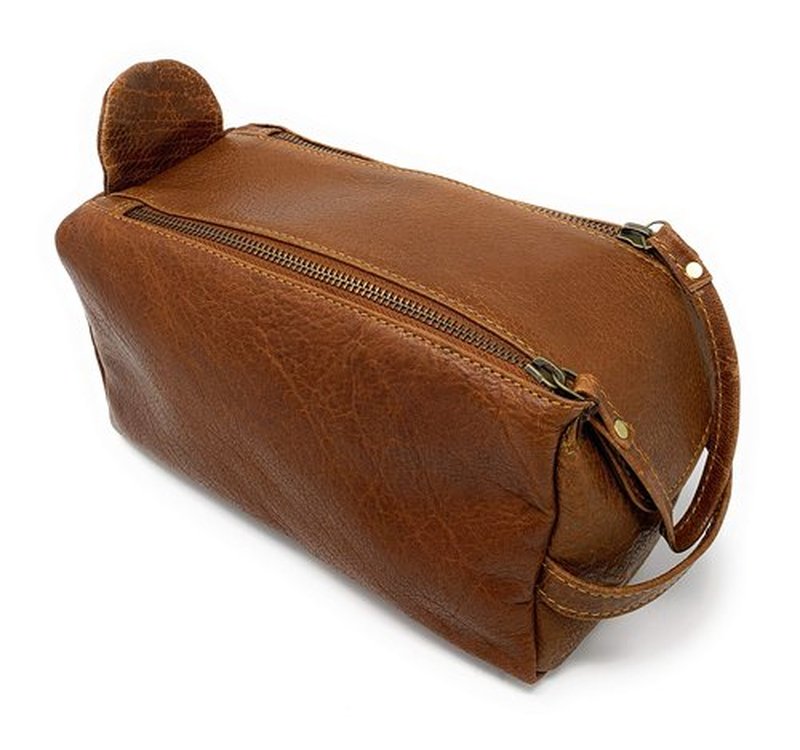 KOMALC Premium Buffalo Leather Unisex Toiletry Bag Travel Dopp Kit (Chicago Buff)