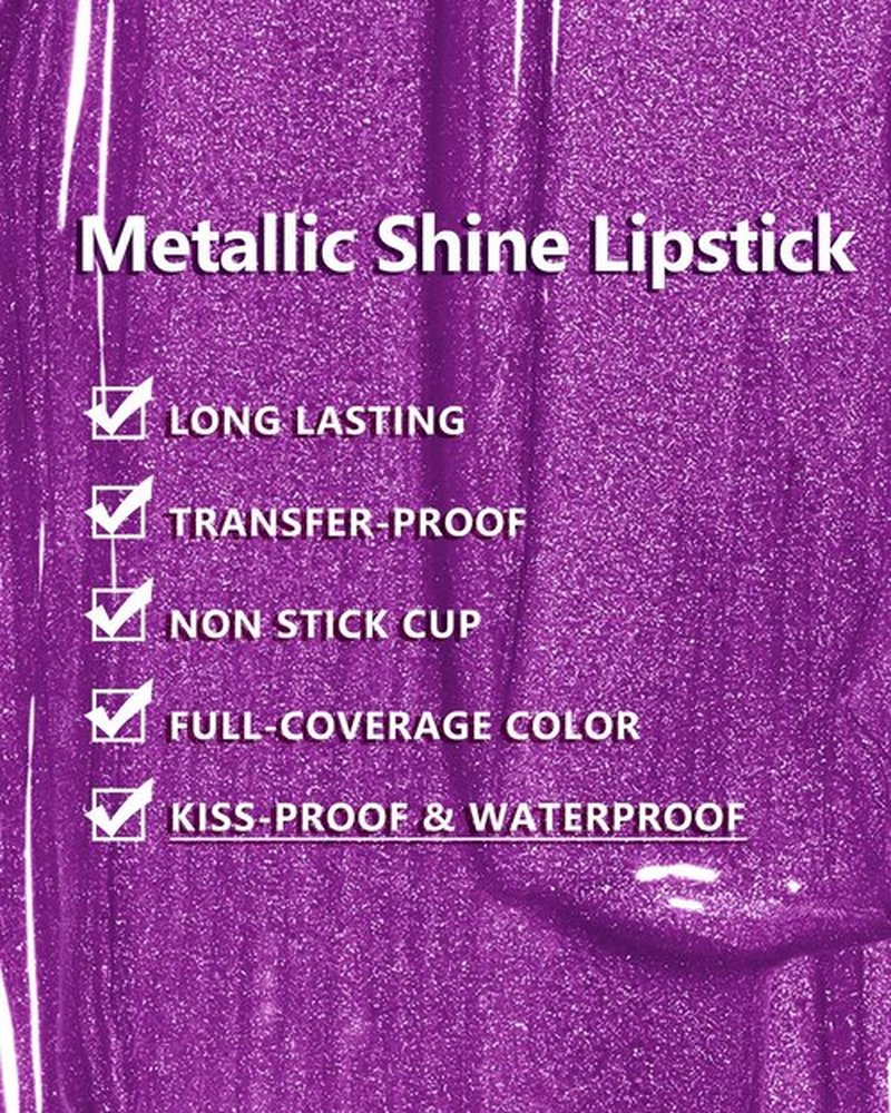 MAKI YIKA Purple Lipstick for Women Metallic Lipsticks Glitter Long Lasting Lipstick No Smudge No Transfer Liquid Lip Gloss (BR18 Amethyst)