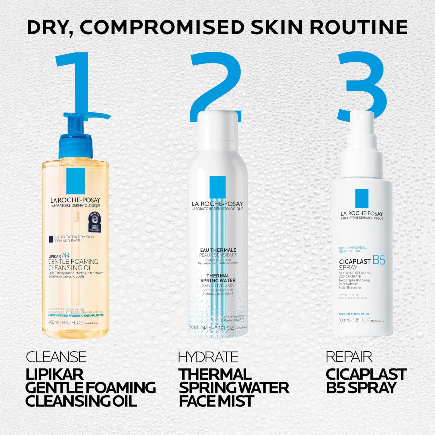 La Roche-Posay Cicaplast B5 Spray With Vitamin B5 Panthenol & Madecassoside, Hydrating Face Mist For Skin Barrier Repair, Soothing Touch-Free Face & Body Spray, Sensitive Skin & Dermatologist Tested