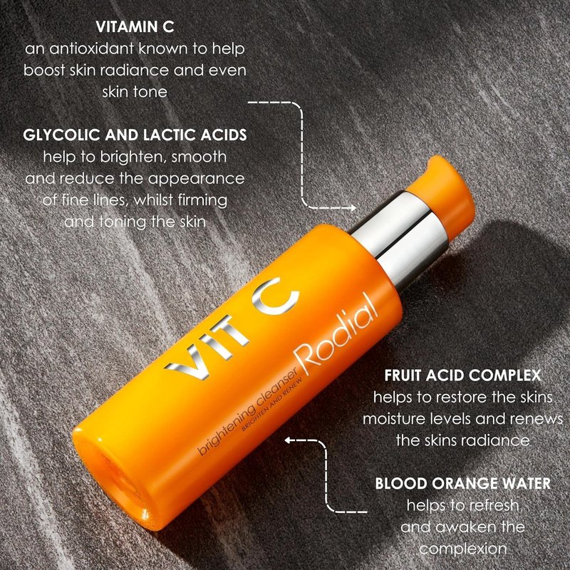 Rodial Vit C Brightening Cleanser - Foaming Gel Face Wash with Glycolic & Lactic Acid for Radiant Skin | Gentle Facial Cleanser