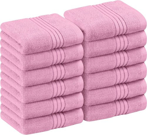 Utopia Towels 12 Pack Premium Wash Cloths Set (12 x 12 Inches) 100% Cotton Ring Spun, Highly Absorbent and Soft Feel Washcloths for Bathroom, Spa, Gym, and Face Towel (Pink)
