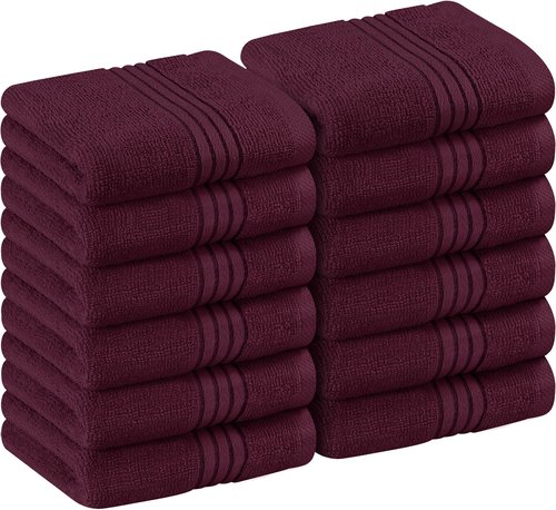 Utopia Towels 12 Pack Premium Wash Cloths Set (12 x 12 Inches) 100% Cotton Ring Spun, Highly Absorbent and Soft Feel Washcloths for Bathroom, Spa, Gym, and Face Towel (Burgundy)