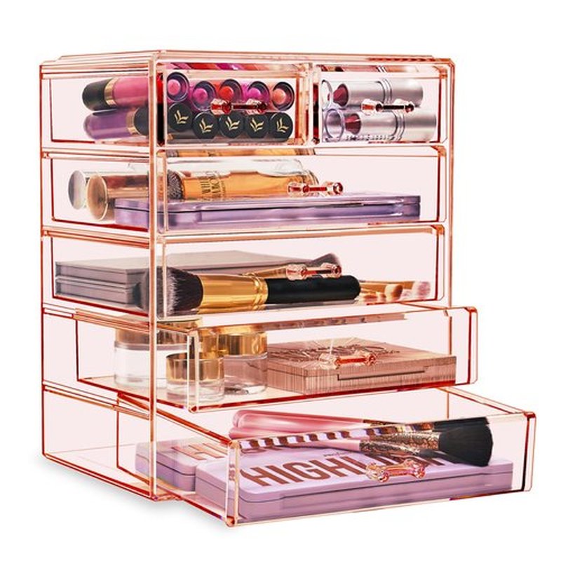 Sorbus Acrylic Makeup Organizer - Organization and Storage Case for Cosmetics Make Up & Jewelry - Big Clear Makeup Organizer for Vanity, Bathroom, College Dorm, Closet, Desk (4 Large, 2 Small Drawers)