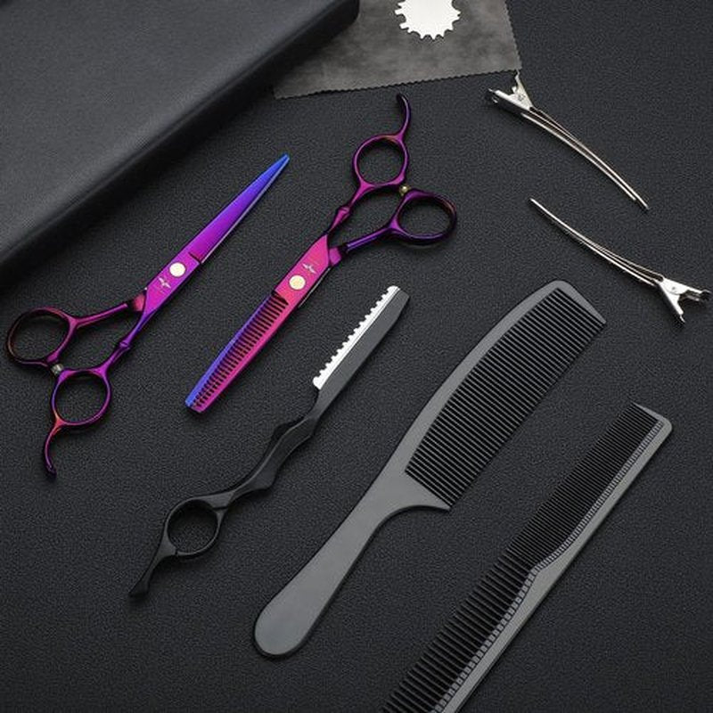 PURPLEBIRD Hair Cutting Scissors Kit, Professional Barber Scissors Hairdressing Shears Set with Stainless Steel Hair Scissors Thinning Scissors for Men Women Pet 10 Pcs Purple