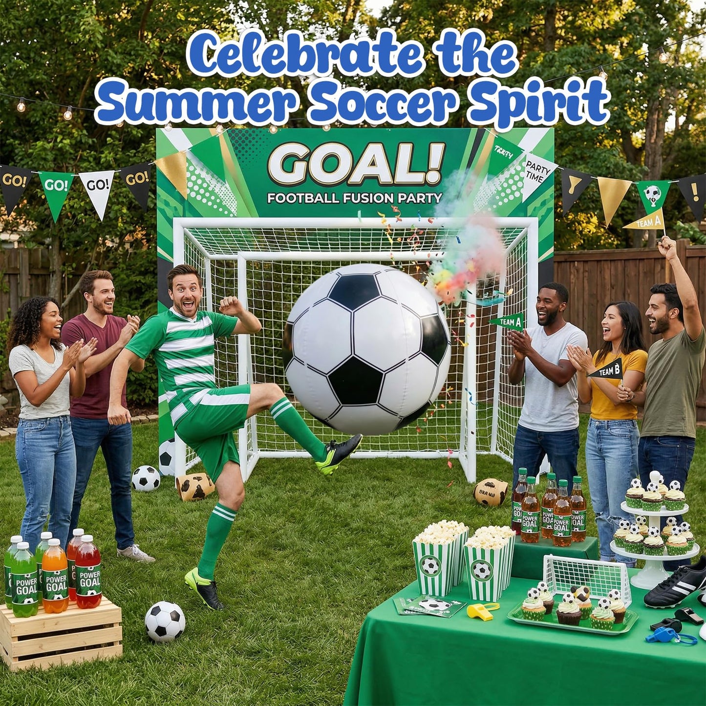 Shindel 27-Inch Giant Inflatable Soccer Ball - Soccer Themed Party Decor & Beach Pool Games, Heavy-Duty Without BPA Vinyl Ball for Outdoor Sports, Backyard, Lake & Birthday Activities