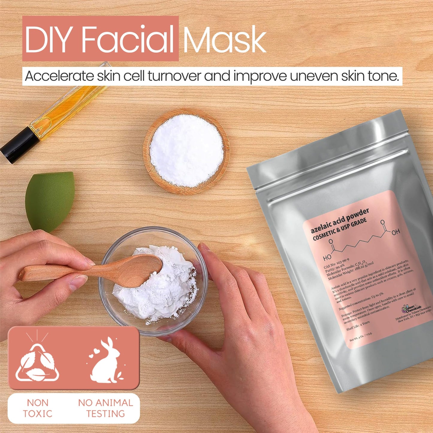 Azelaic Acid Powder (4 Oz / 113 Grams) 99.9% Azelaic Acid Fine Powder for Making DIY Azelaic Acid Cream, Gel and Azelaic Acid Serum by Talsen Chemicals
