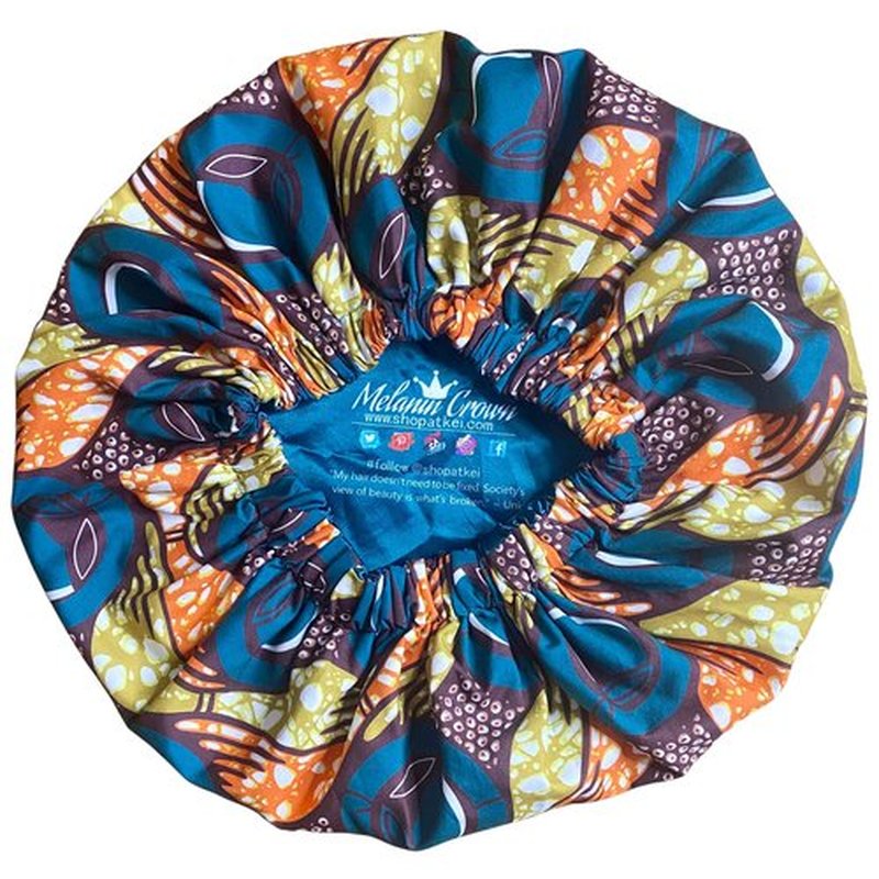 Melanin Crown Silk Hair Wrap for Sleeping – Premium Satin Hair Bonnet for Sleeping – Universal Fit Bonnet for Curly Hair Protects Against Breakage – Beautiful Colorful Designs Satin Sleep Cap Teal