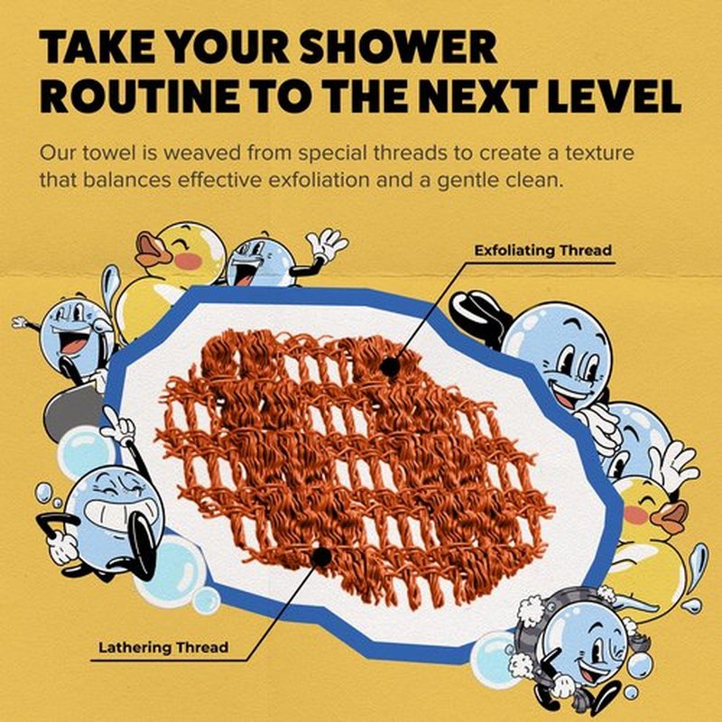 GOSHI Exfoliating Shower Towel - Rip-Resistant Exfoliating Washcloth for All Skin Types - Marigold Yellow - Made in Japan
