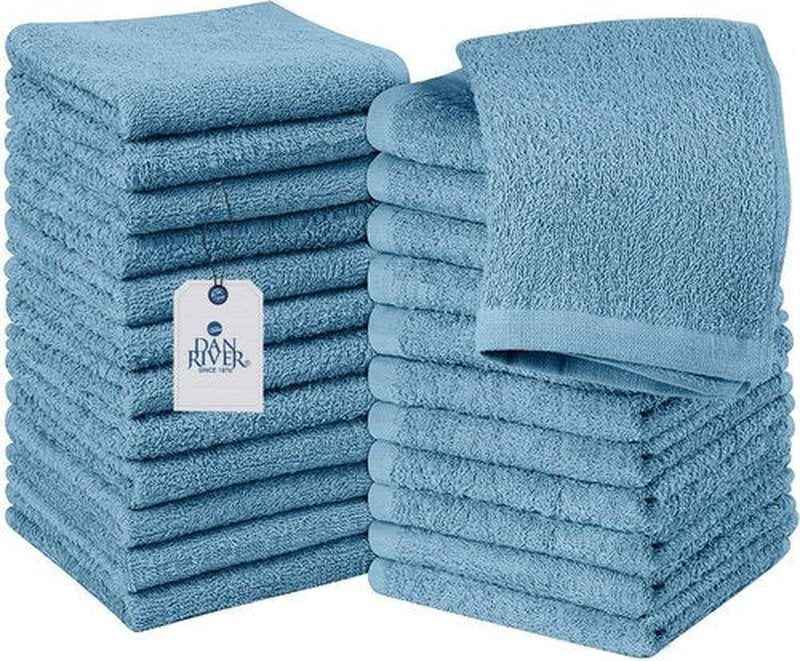 DAN RIVER 100% Cotton Washcloths 24 Pack Premium Quality Face and Body Cloth, Quick Dry Essential Towels for Bathroom, Hand, Kitchen & Cleaning, Baby Washcloths | 12X12 in | 400 GSM | Blue