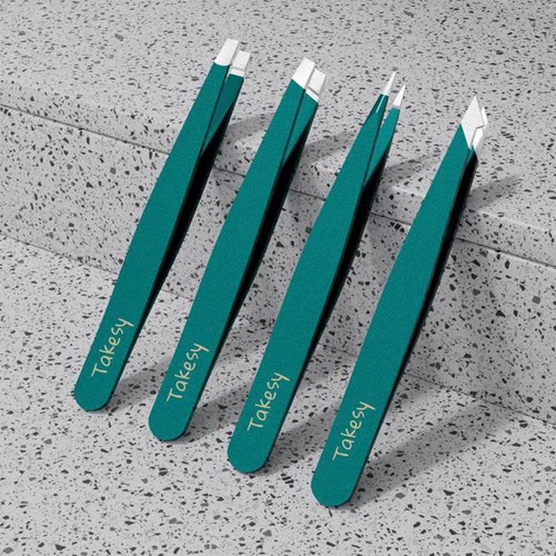Stainless Steel Tweezers for Facial Hair Chin Hair and Eyebrows Plucker with Mirror Case (Green)