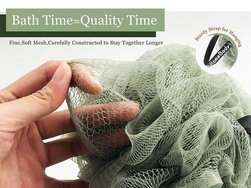 myHomeBody Large 70g Loofah Sponge, Bath Body Scrubber for Women, Men, Exfoliating Shower Pouf with Activated Charcoal - 2 Graphite Gray + 1 Sage Green, 3 Pack