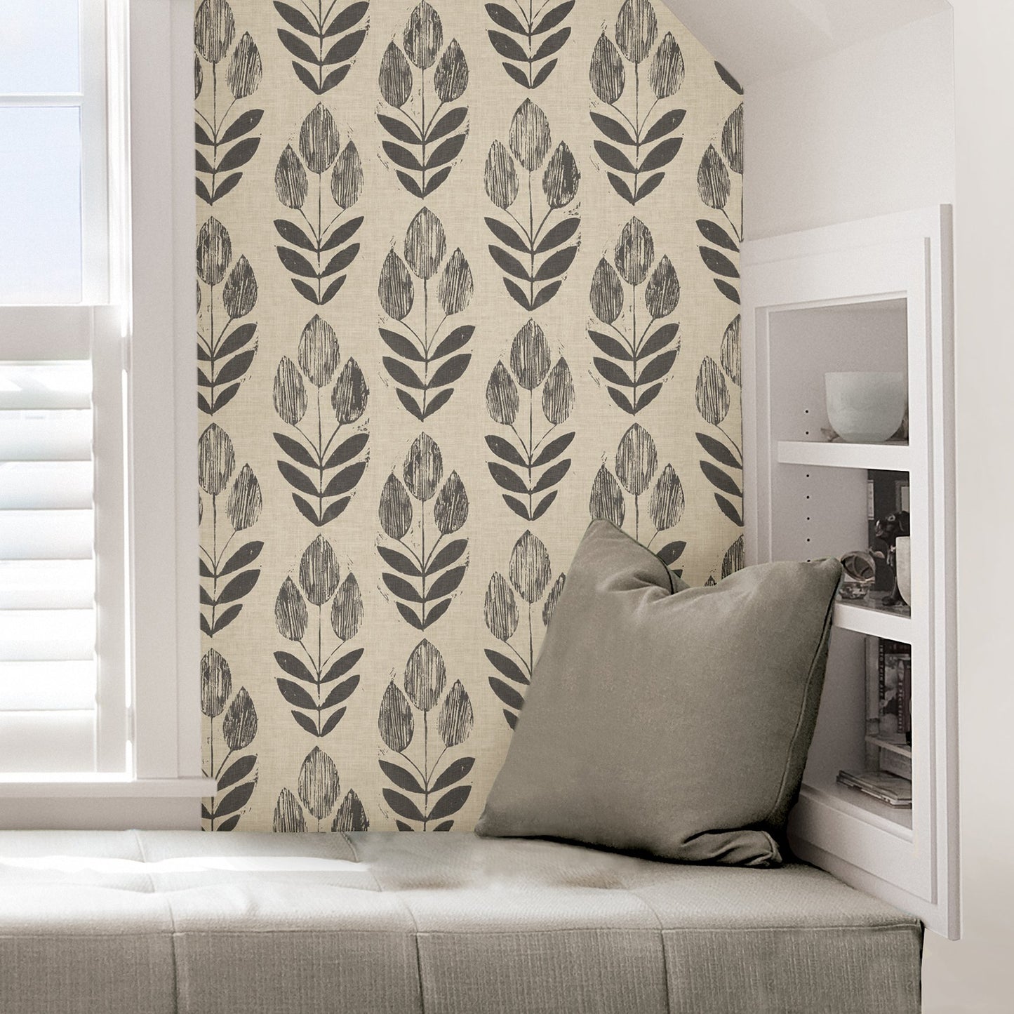 NuWallpaper Folk Tulip Peel and Stick Wallpaper, Neutral, Textured Removable Wallpaper, 20.5 in x 18 ft