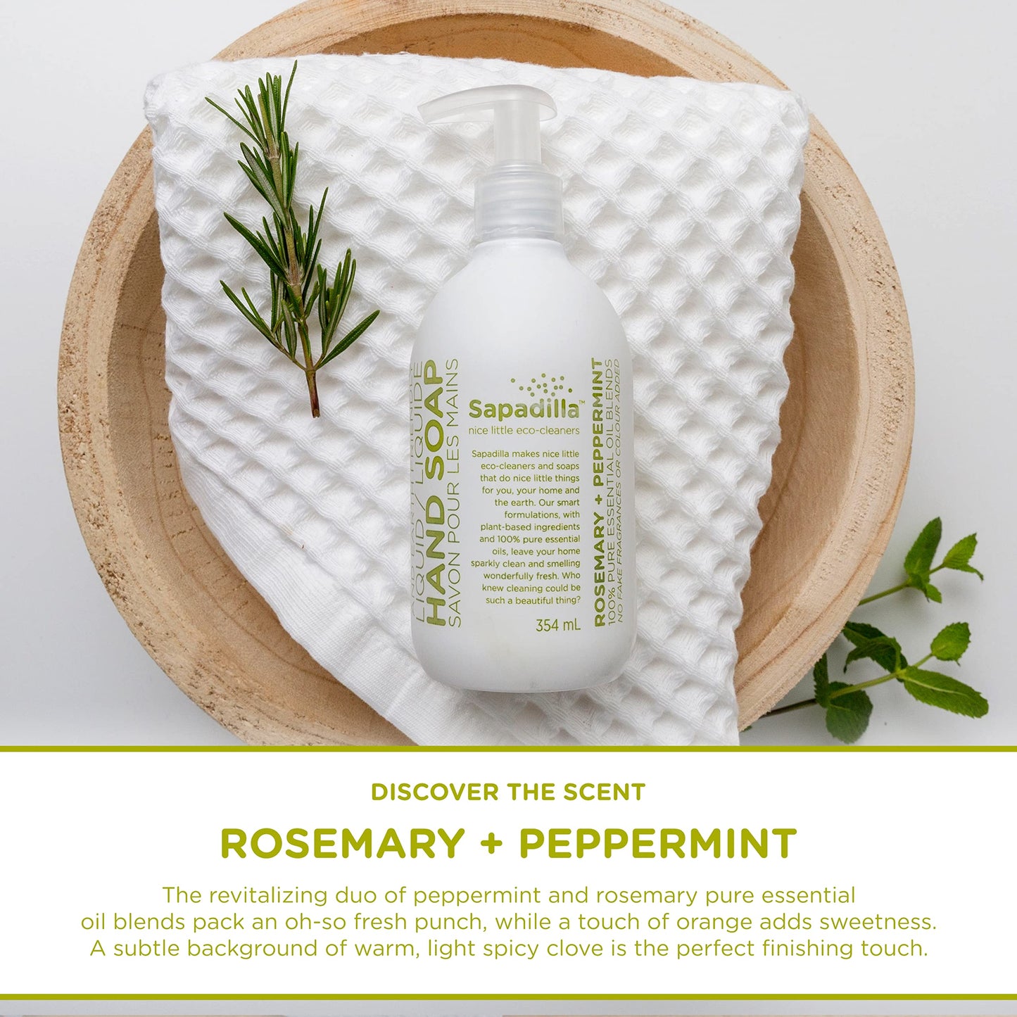 Sapadilla Liquid Hand Soap - Rosemary + Peppermint - Made with 100% Pure Essential Oil Blends, Cleansing & Moisturizing, Aromatic & Fragrant Hand Soap, Plant Based, Biodegradable, 12 Ounce (Pack of 4)