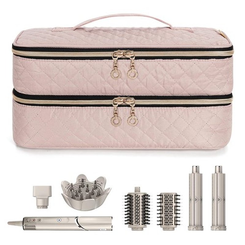 Teamoy Travel Carrying Case Compatible with Shark FlexStyle Styling (HD 435/430),Double-Layer Hair Accessories Tools Storage Bag for Hair Dryer Airwrap Styler and Attachments, Misty Rose
