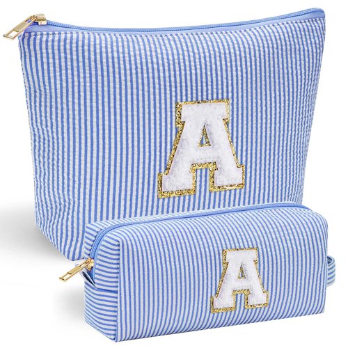YOOLIFE Teen Girl Gifts | Personalized Makeup Bag | Cosmetic Bag | Travel Toiletry Bag | Gifts for Teacher Girlfriend Bridal Shower | Preppy Stuff for Teen Girls | 15 14 13 Year Old Girl Gifts Blue A